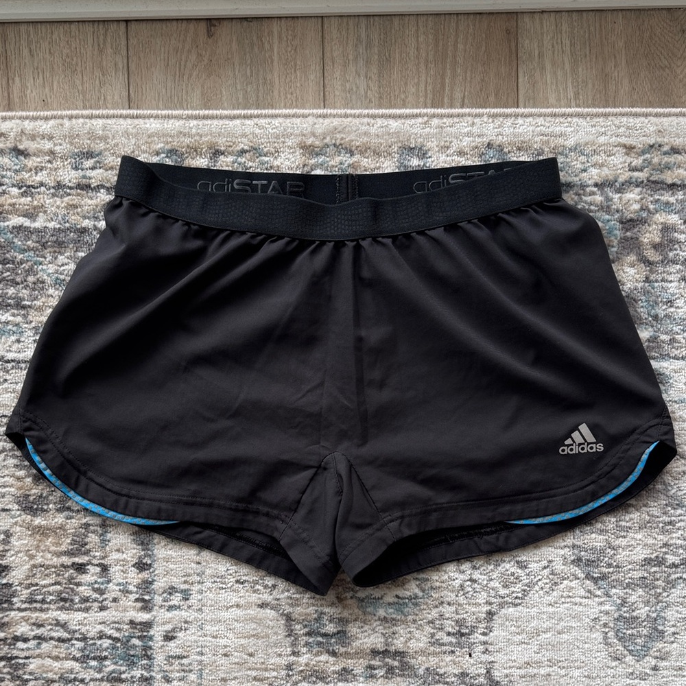 Adidas Women's Black Athletic Shorts with Blue Trim